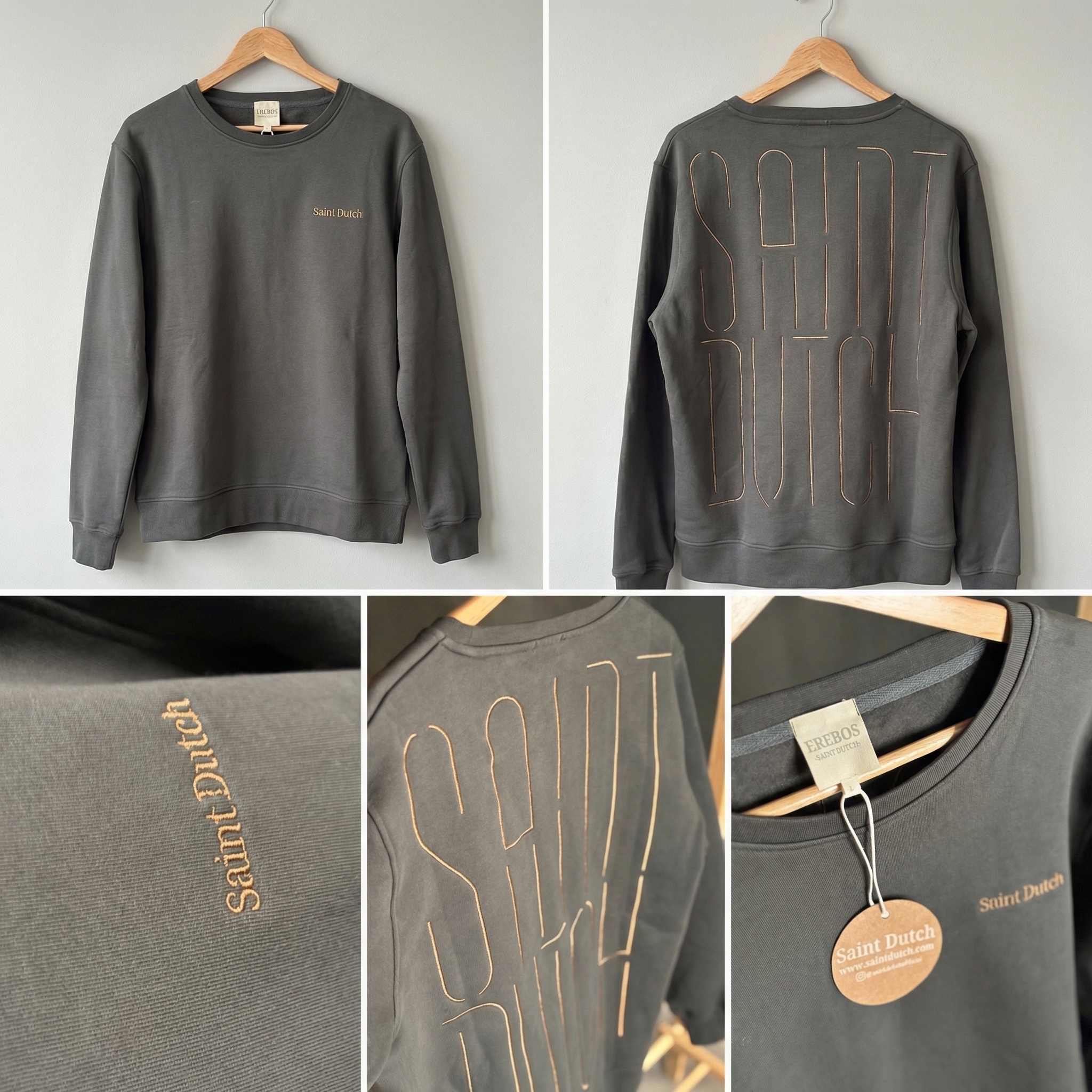 EREBOS editie sweater in donkerbruin met gouden borduur - Saint Dutch